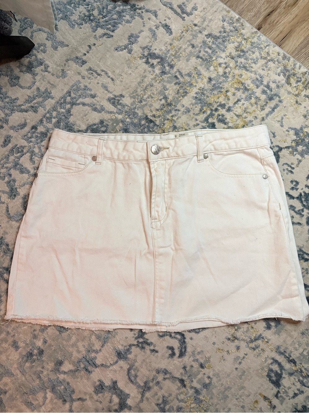 White Denim Mini Skirt - Women's Casual Frayed Hem